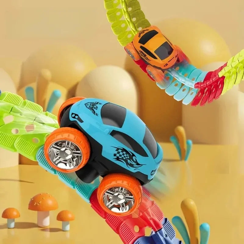 Rechargeable Kids Track Cars Sets Children Anti Gravity Magnetic Assembly Vehicle Boy Flexible Railway Toys Kit Birthday Gift